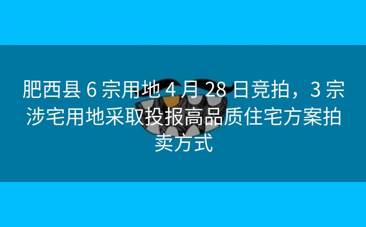 肥西县 6 宗用地 4 月 28 日竞拍，3 宗涉宅用地采取投报高品质住宅方案拍卖方式